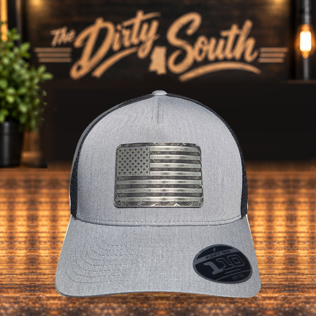 American Flag Acrylic Patch Flexfit 110 Hat - Gray / Black