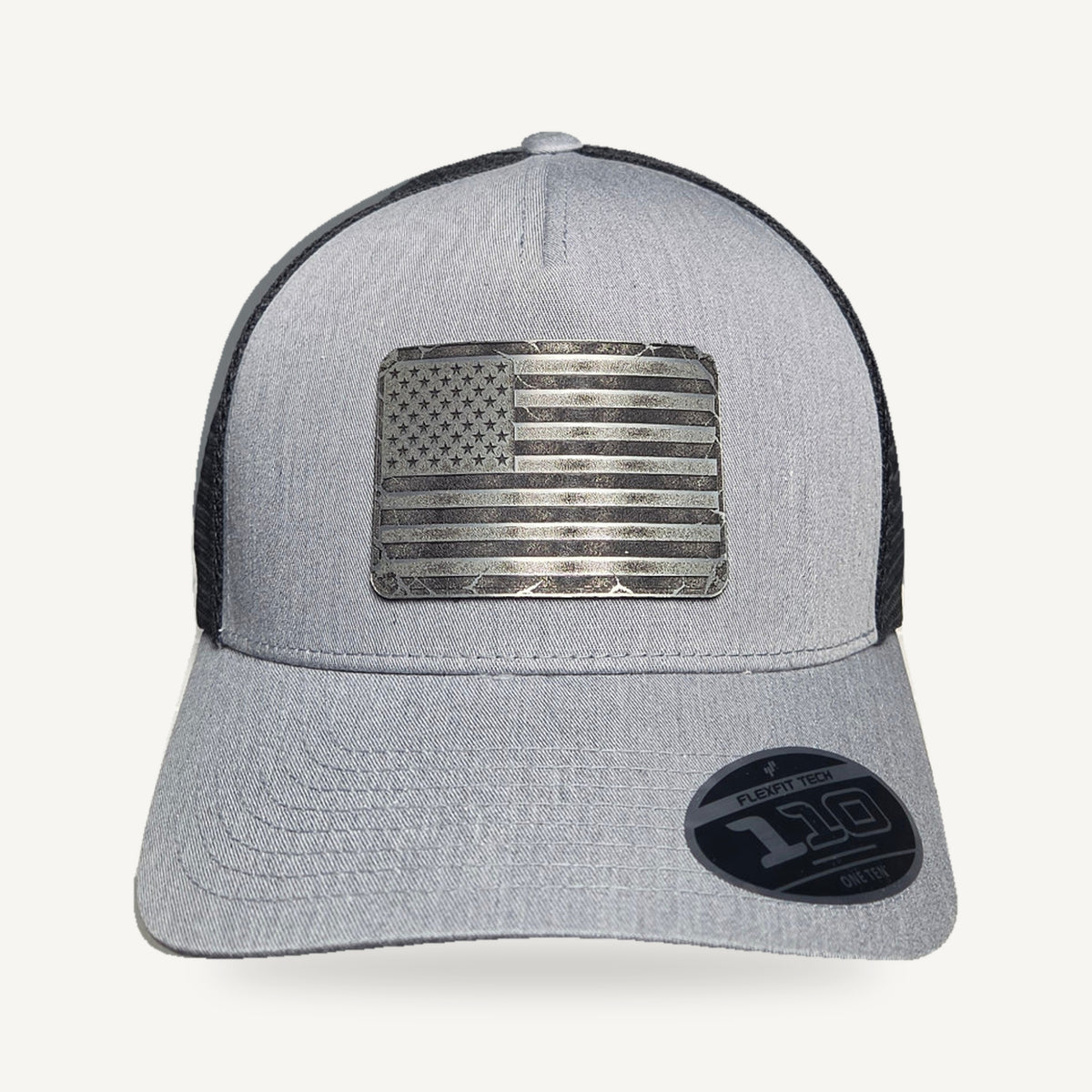American Flag Acrylic Patch Flexfit 110 Hat - Gray / Black