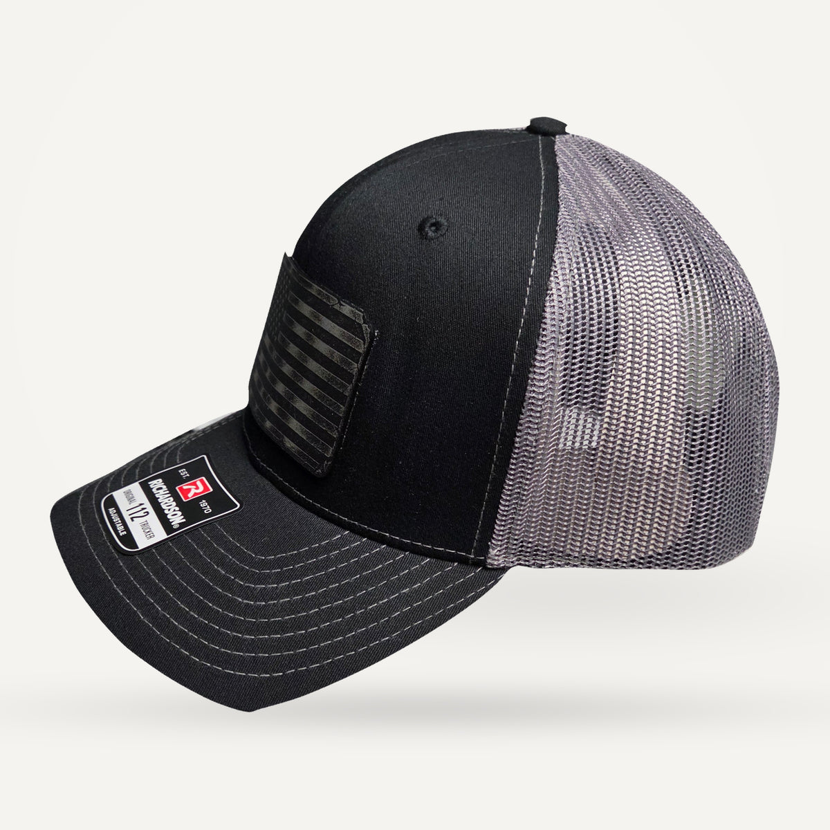 American Flag Acrylic Patch Trucker Hat - Black / Gray